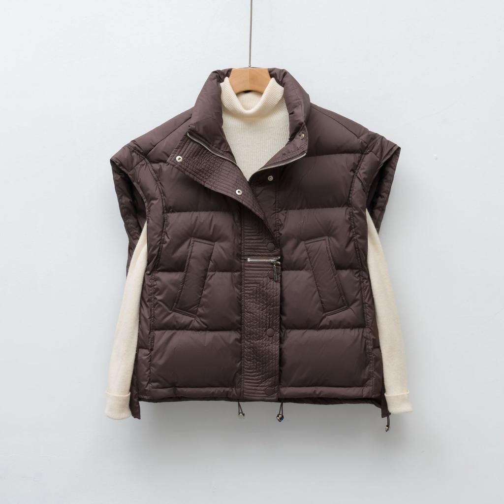 Пуховый жилет со стойкой, пуховый жилет без рукавов, женская толстая теплая универсальная куртка, тренд