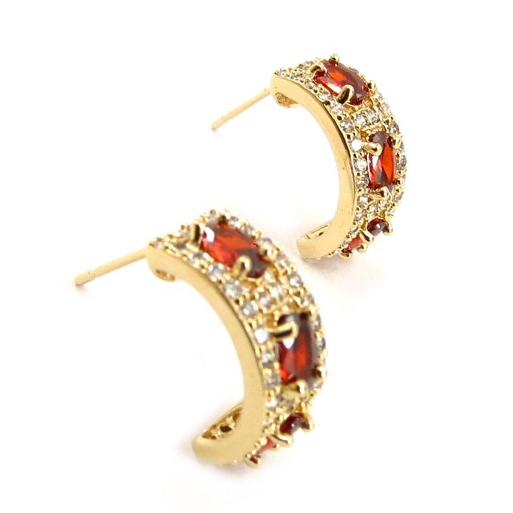 Les Trésors De Lily [K7192] - Garnet 'Celestina' Gold Plated Hoop Earrings