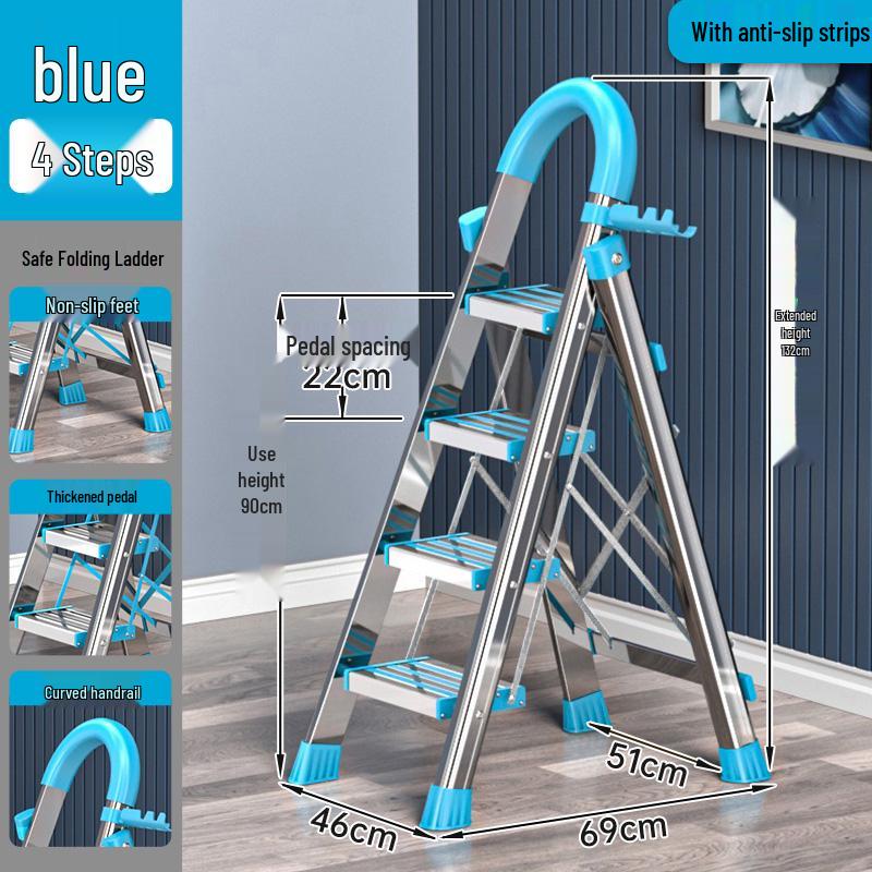 Stainless Steel Folding A-Frame Ladder: Indoor Portable Multi-Functional with 3 to 5 Steps