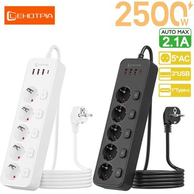 EU AC Plug 1.8M Удлинитель Европейский стандарт Независимый переключатель Multitap Сетевой фильтр с портами USB C Зарядка
