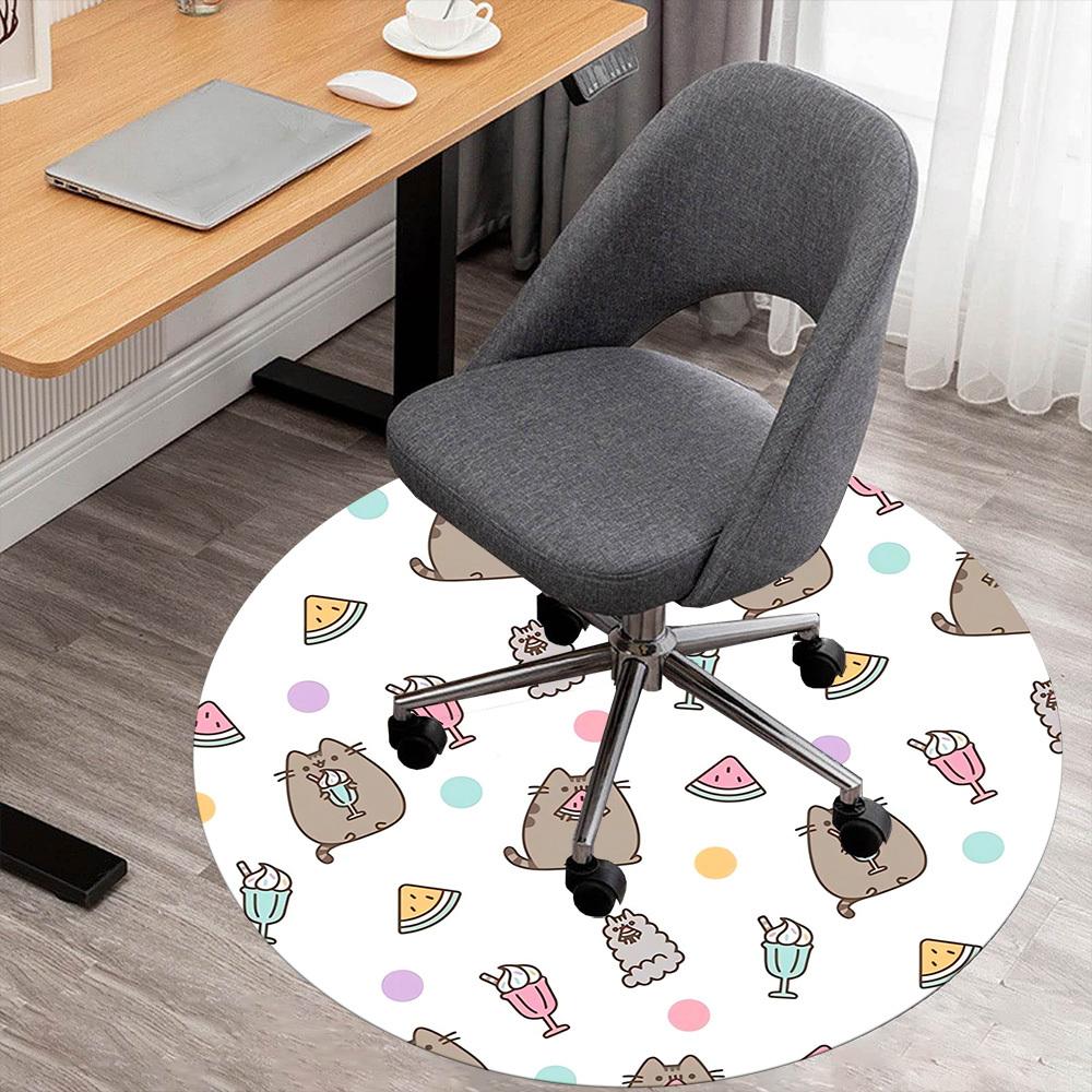 1pc cat ice-cream Round Chair mat Area Rug - Non-Slip, Floor Mat for Office, Bedroom, and Indoor Decor c1118129
