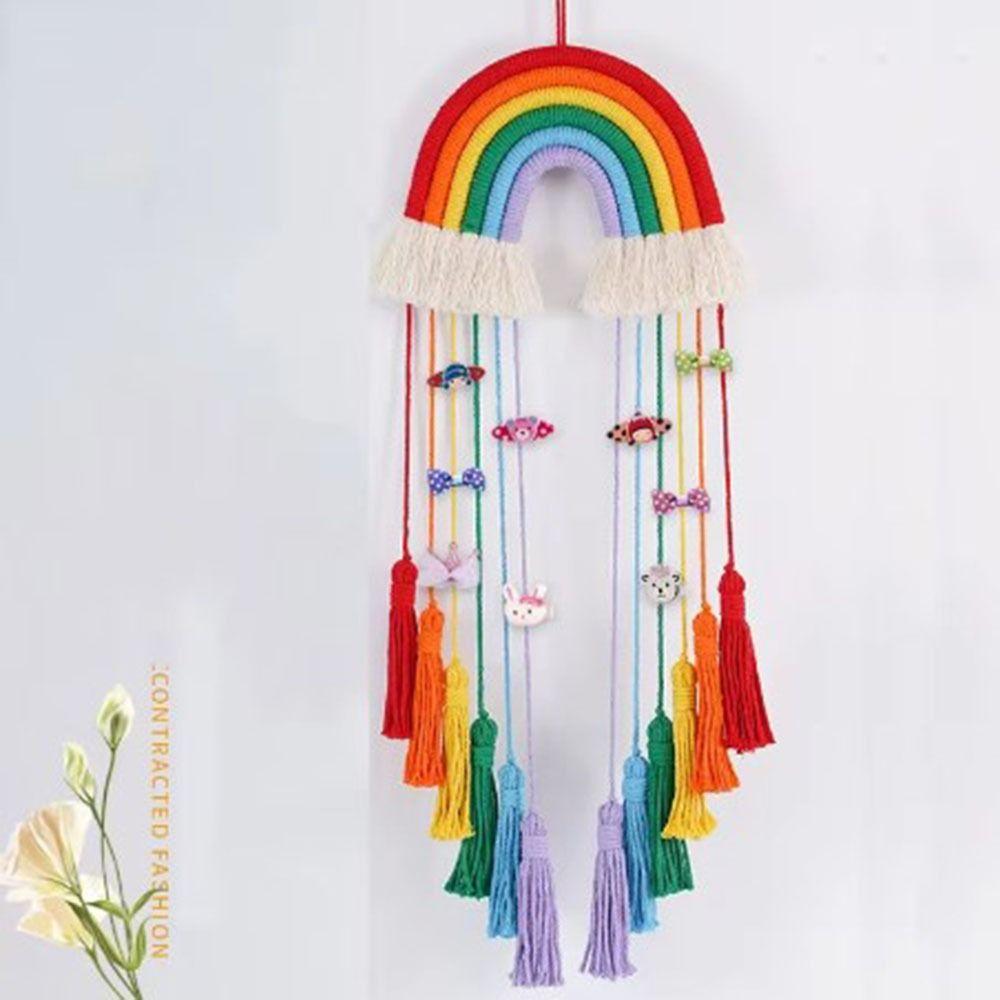 Cotton Rope Wall Ornaments Hand-woven Tassel Tapestry Kawaii Weaving Rainbow Hangings  Nursery