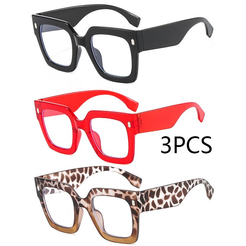 3Pcs Rice Nails Big Frame Clear Lens Glasses Oversize Square Myopia Nerd Spectacles Degree
