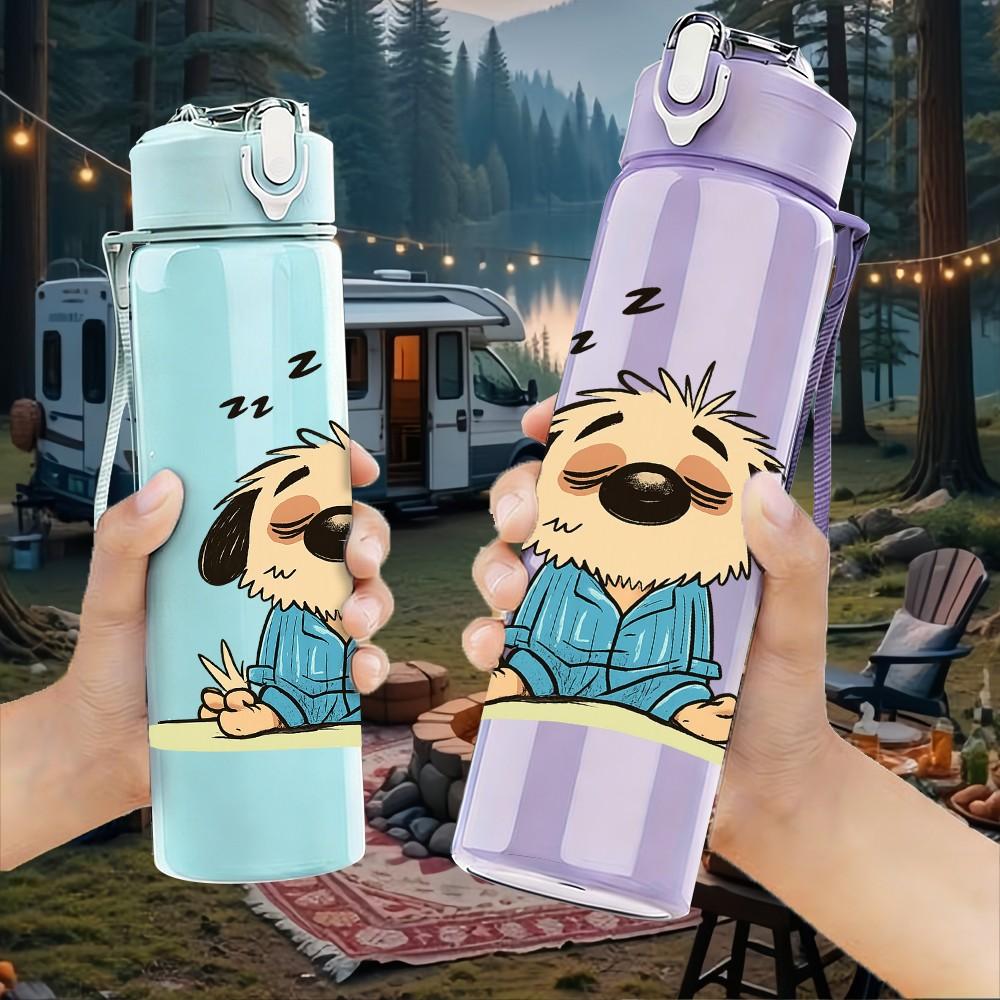 1PC Coffee Time Puppy Dog 750ml Color Plastic Sports Water Bottle Leakproof Flip Straw Lid Suitable for Sports Office Home Use