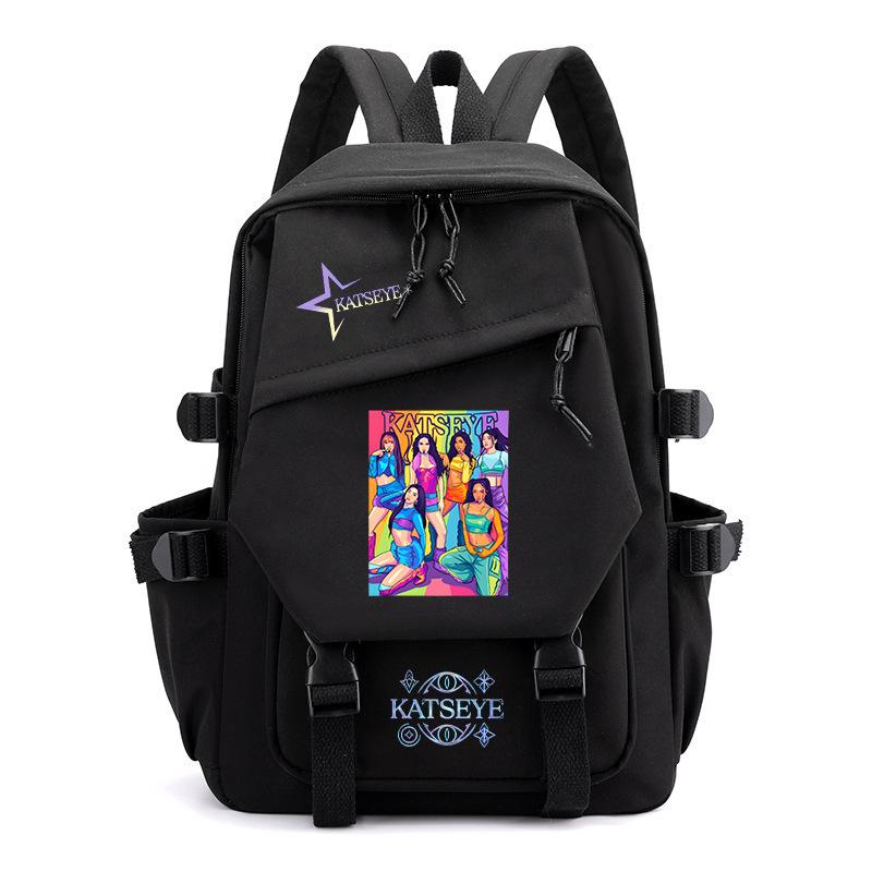 KATSEYE Print Canvas Backpack Korean Pop Student Bookbag Large Capacity Lightweight