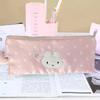 Cartoon Pink Pen Bag Zipper Design Star Rabbit Pattern Pencil Case Large Capacity Stationery Organizer Pencil Bag