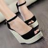 10cm Fish Mouth Water Platform Slope Sandals Large Size Sandals Bohemian Fish Mouth Sandals Hemp Rope High Heel Sandals