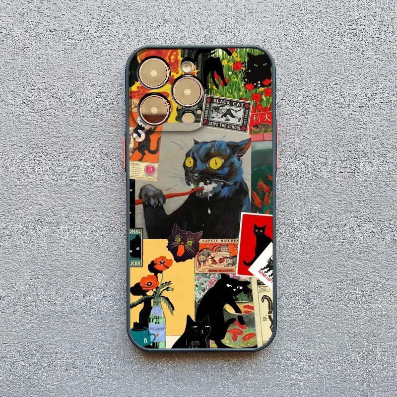 Художественная Сшивка Изображений Черная Кошка Чехол для Телефона Для iPhone 14 13 12 Mini 11 Pro Max 16 15 Pro Max Plus XS XR X 7 8 SE2 Задние Крышки