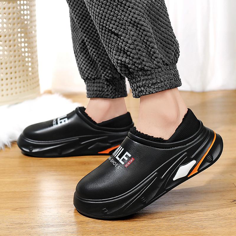 Зимние мужские и женские теплые тапочки, хлопковые тапочки, домашние и уличные водонепроницаемые теплые туфли, мужские парные домашние спальные плюшевые теплые тапочки