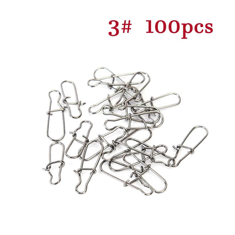 100/200Pcs Fishing Swivel Connector Hooks Line Clip Lock Carabiners Stainless Steel Fishing Fastener Snaps Tools