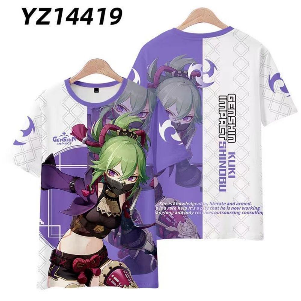 Футболка Game Genshin Impact с принтом KukiShinobu, 3D-косплей, унисекс, уличная одежда Harajuku, детский топ y2k, мужские и женские футболки с круглым вырезом