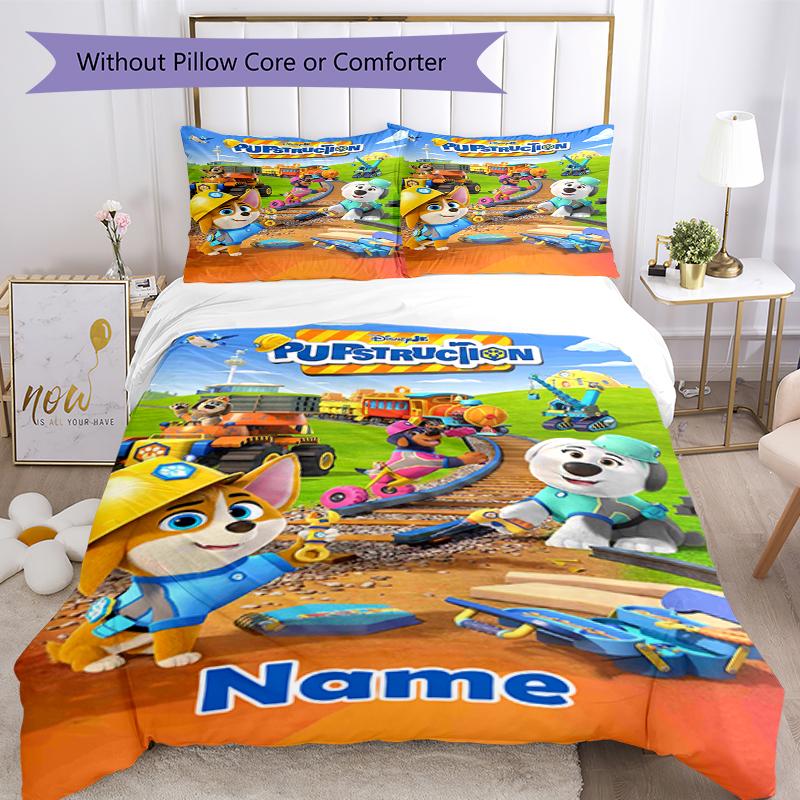 3pcs Custom Name Pupstruction Bedding Set Duvet Cover Closure Includes 1 Duvet Cover & 2 Pillowcases, Soft and Comfortable for All Seasons.