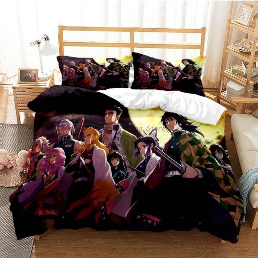 Anime Demon Slayer Bedding Set Japanese Cartoon Bed Linen 200x220 Teens Girls Twin Single Queen King Full Duvet Cover Sets