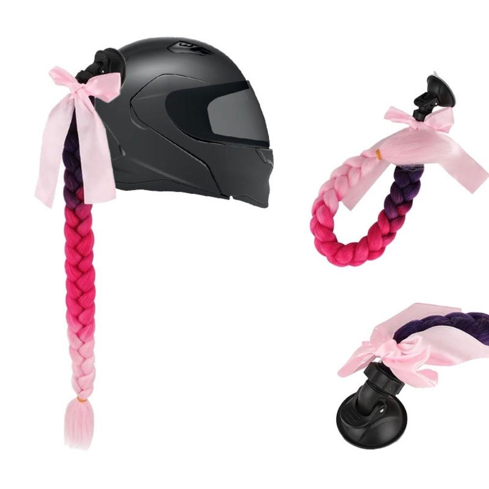 with Suction Cup Synthetic Helmet Pigtails with Bowknot Motorcycle Helmet Braids Wig  Woman