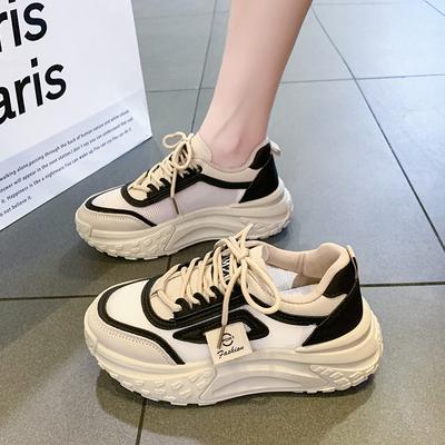 Женская обувь 2025 новый весна и лето кроссовки папины универсальная толстая подошва внутренняя высота увеличение сетка дышащие высокий верх белая обувь