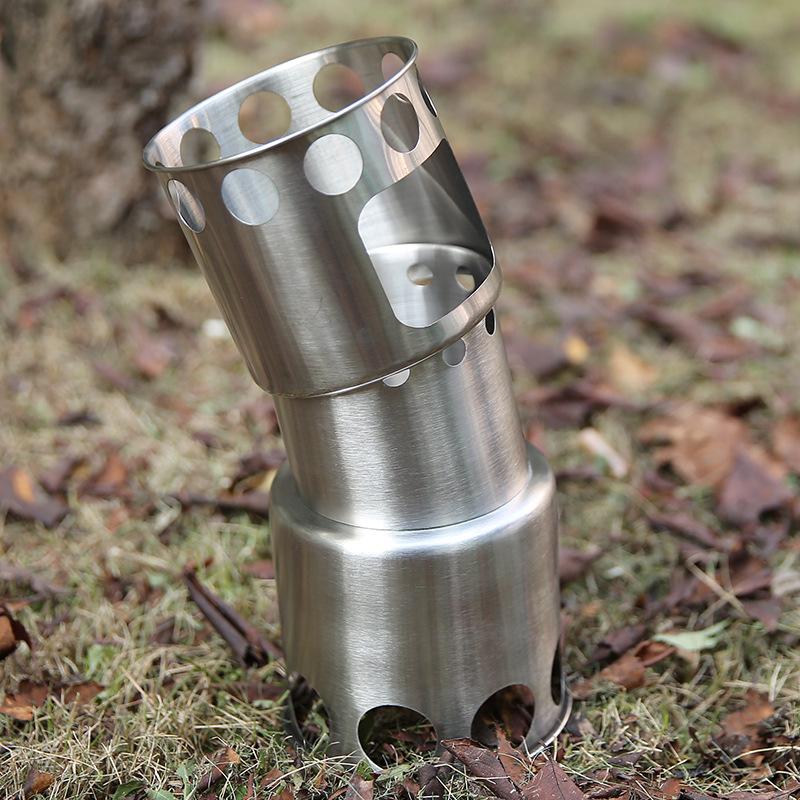 Portable Windproof Stainless Steel Wood Stove & Folding Pot Set for Outdoor Camping & BBQ
