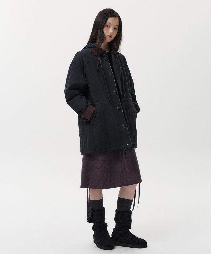 OHESHIO Corduroy Collar Quilted Jacket, Navy