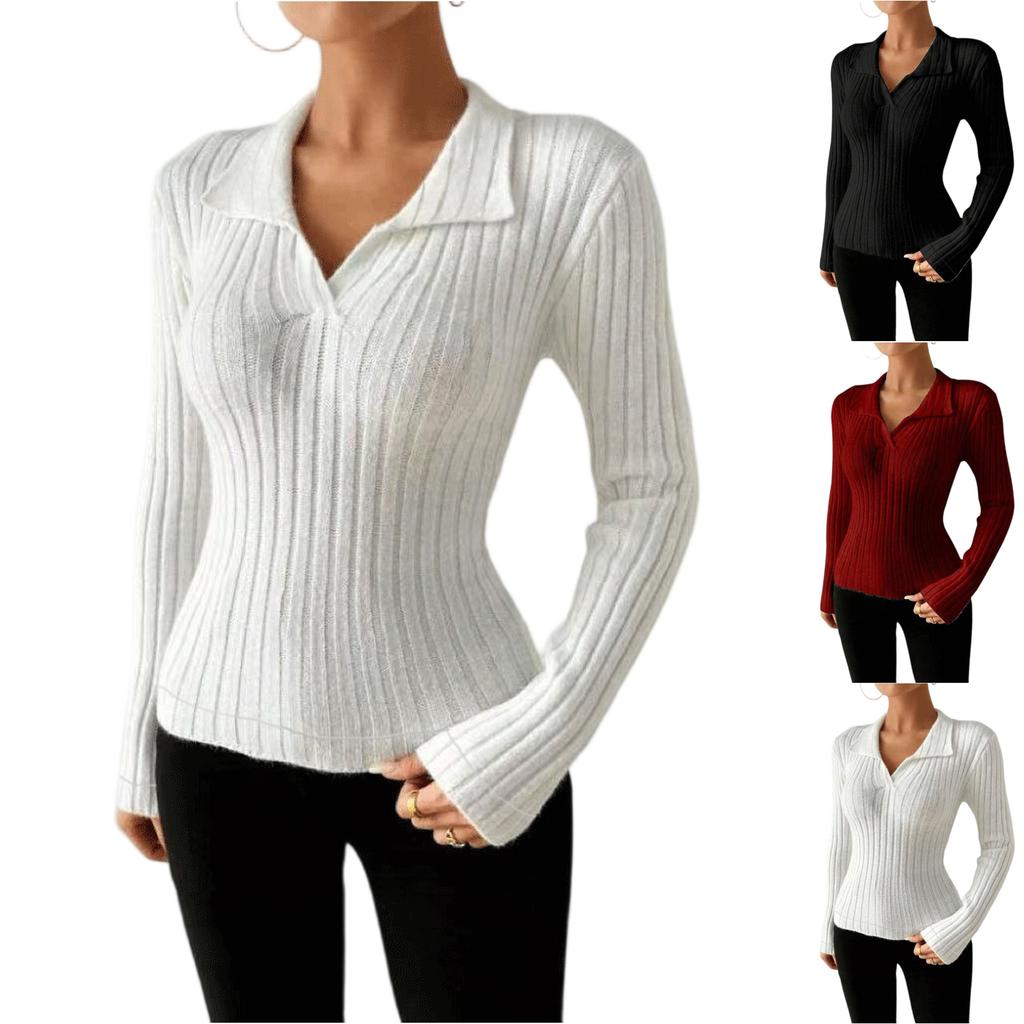 Женская модная повседневная футболка с длинными рукавами, однотонная, приталенная, с V-образным вырезом, с текстурой. Женская футболка, топы.
