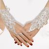 1 Pair Women Prom Gloves See-through Lace Flower Pattern Faux Pearl Decor Fingerless