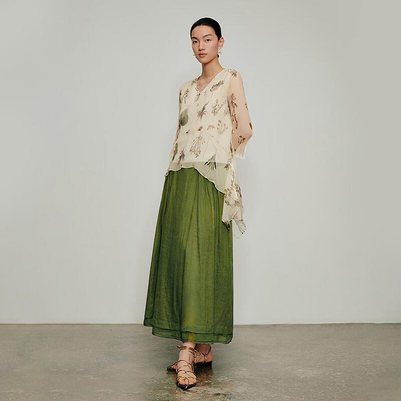 Bohemian Style Pure Silk Floral V-Neck Blouse