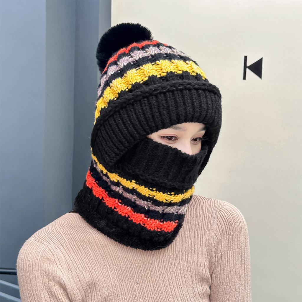 Knitted One-Piece Balaclava Hat with Ear Protection Thickened Winter Cold Weather Face Mask Neck Warmer for Outdoor Activities