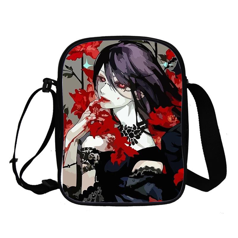Сумка-мессенджер для подростков Tokyo Ghoul, выполненная методом 3D-печати в полноцветном режиме, с двумя плечевыми лямками.
