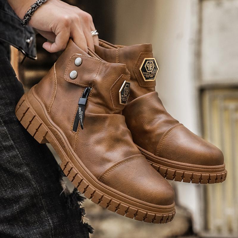 2024 New Men Ankle Boots Retro Motorcycle Boots 2024 Soft Outdoor Zip Walking Winter Shoes For Men Comfortable Shoes Botines 45