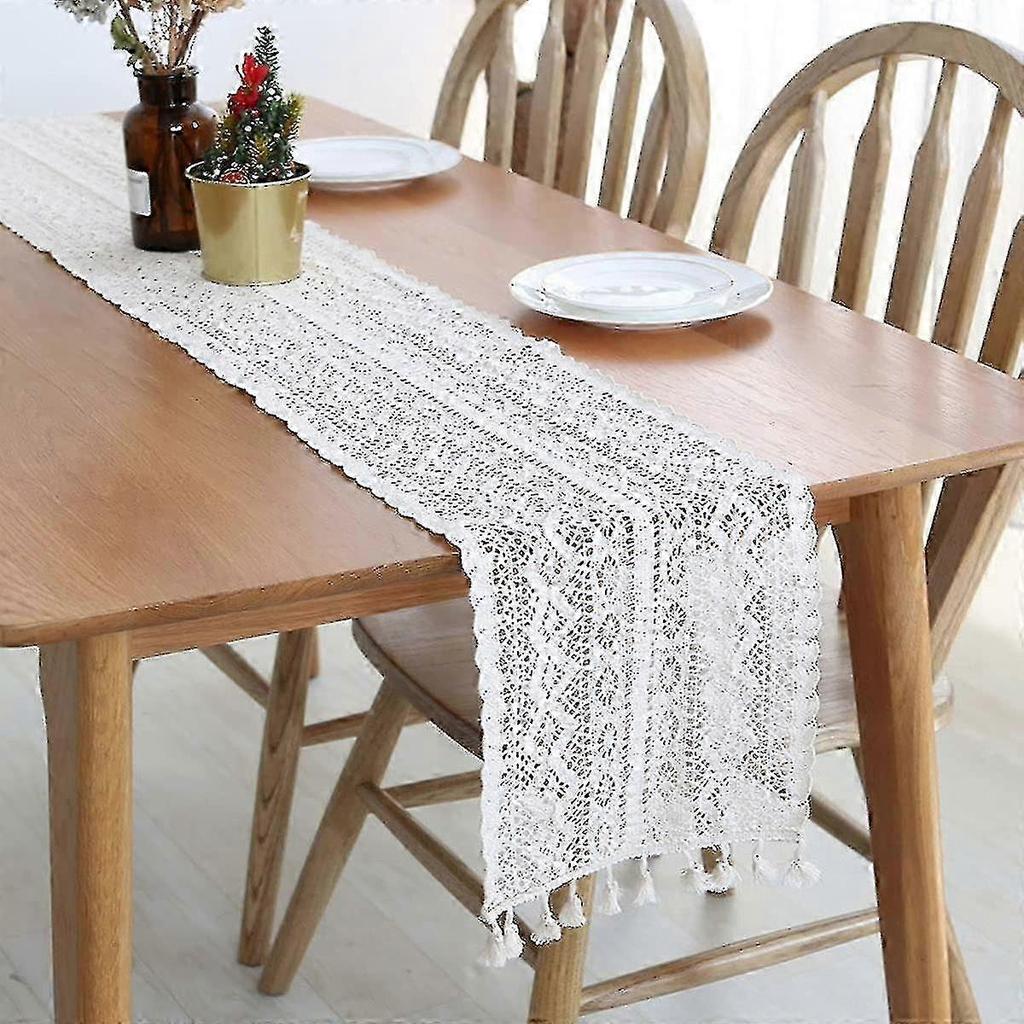 Vintage Crochet Table Runner, 24*220cm Vintage Lace Table Runner With Tassels For Wedding Festival Party Event