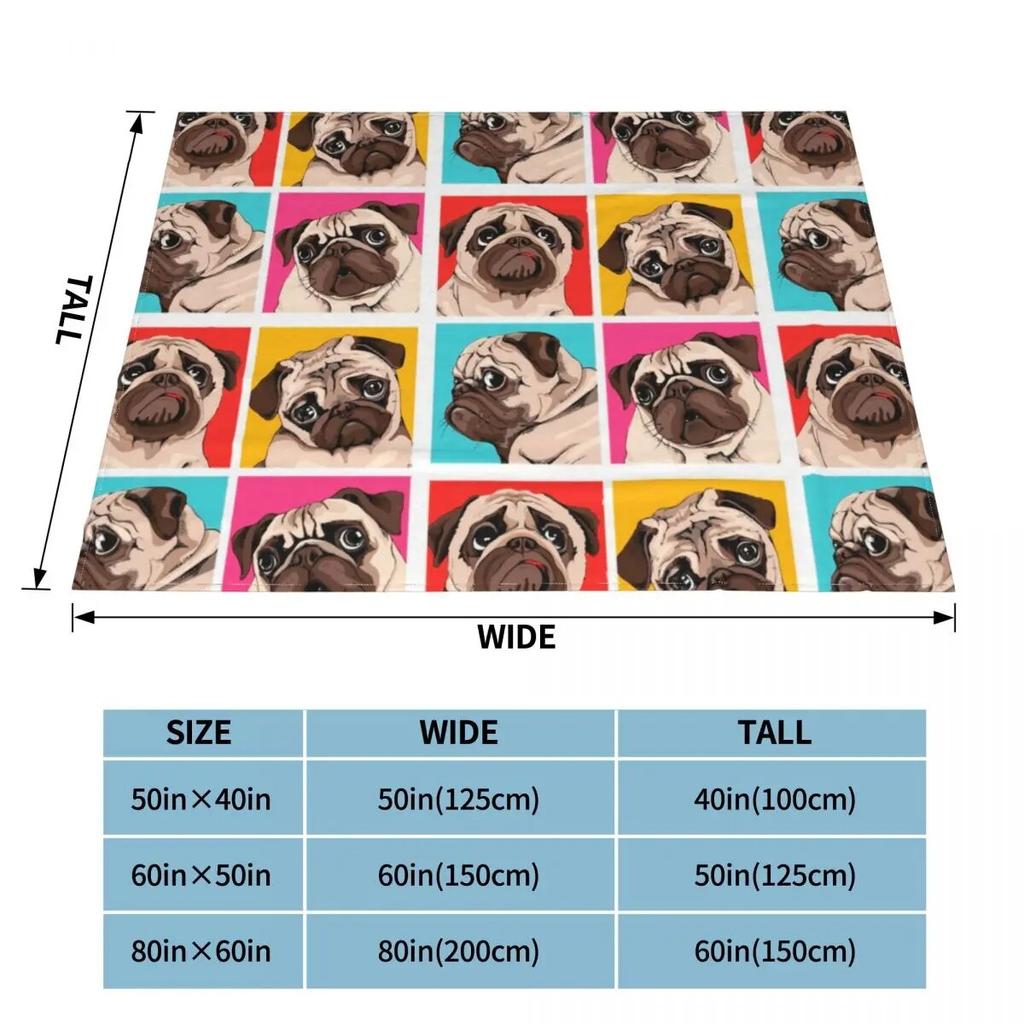 Four Portrait Of A Pugs Pop Art Style Blankets Flannel Summer Dog Thin Throw Blankets for Bedding Bedroom Bedspreads