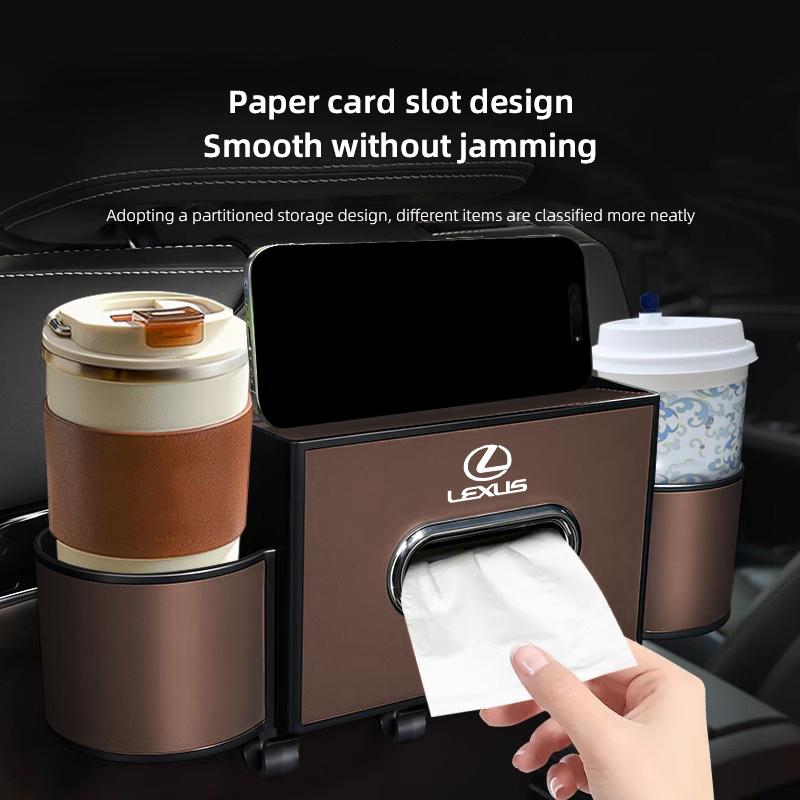 Car Seat Back Organizer Tissue Storage Box & Cup Holder Keychain For Lexus LS LC RZ IS350 ES300 GS350 CT200h GX460 LX570 RX500hAG3