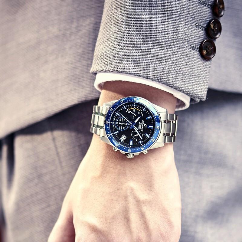 Casio EDIFICE Модные деловые часы с несколькими шкалами безеля, кварцевый механизм, стальной ремешок, японские и корейские часы, мужские часы, синий циферблат EFV-540D-1A2