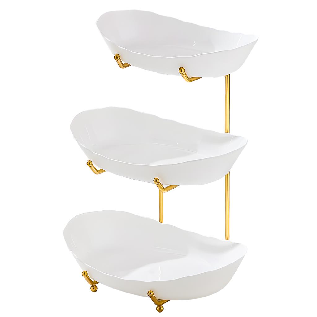 Ваза для фруктов для кухонной стойки. 3-х уровневая акриловая корзина для фруктов с сервировочными чашами и металлической подставкой.