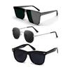 Sheomy Unisex Goggles Mc Stan Mirrored Sunglasses Candy Black Rectangle Narrow For Women & Men Small Square, Combo Offer Pack Of 3