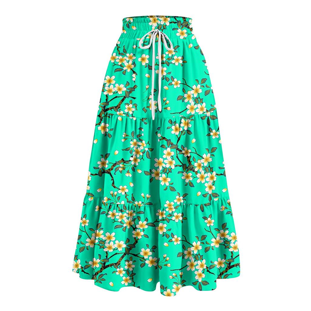 Женская весенняя повседневная длинная юбка с оборками, однотонная юбка, ретро-юбка в складку