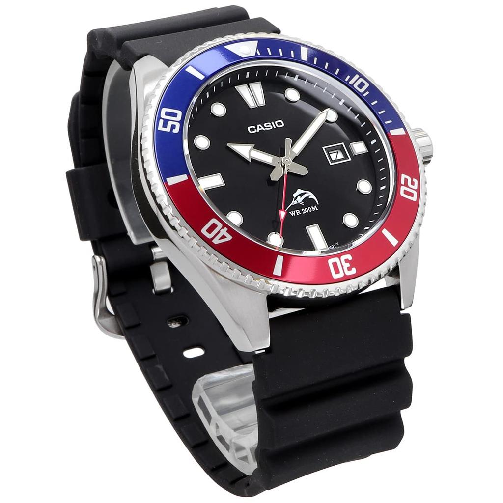 Casio Часы с синим и красным, зарубежная модель MDV-106B-1A2V, мужские, с дайверским безелем