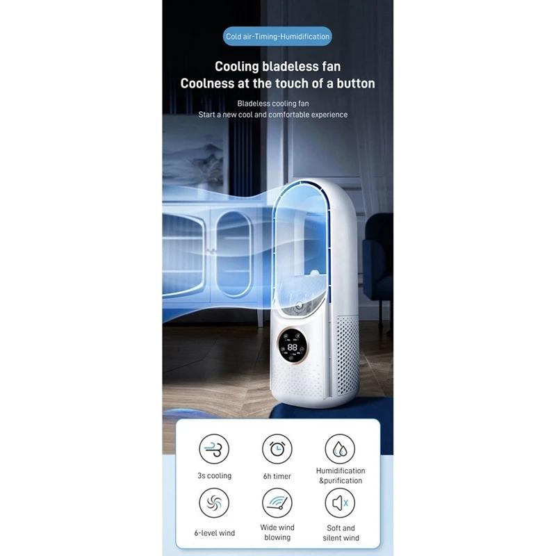 Portable USB Air Cooler Leafless Electric Fan 6 Speed Silent Timer Air Conditioner Cooling Fan Humidifier Conditioning Fan