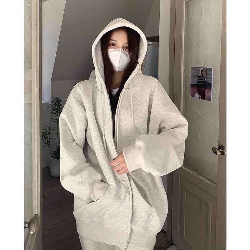 Женская толстовка с капюшоном оверсайз - Новый кардиган свободного кроя весна/осень 2024