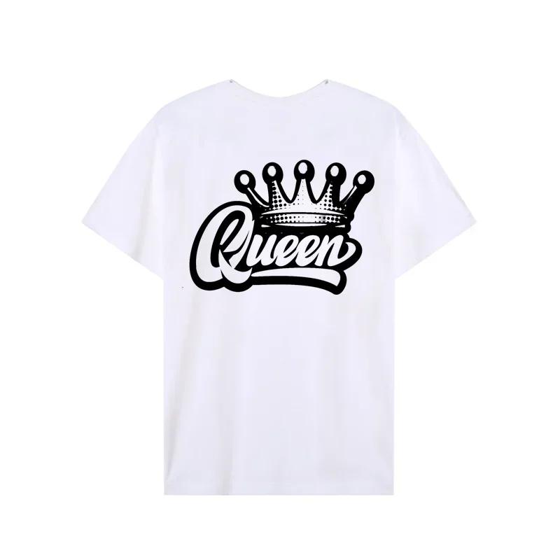 King Queen Crown Print Lover Couples Tee Shirt Harajuku Women T-shirt Crown Couple Matching Tshirt Clothes Summer Women Man Tops