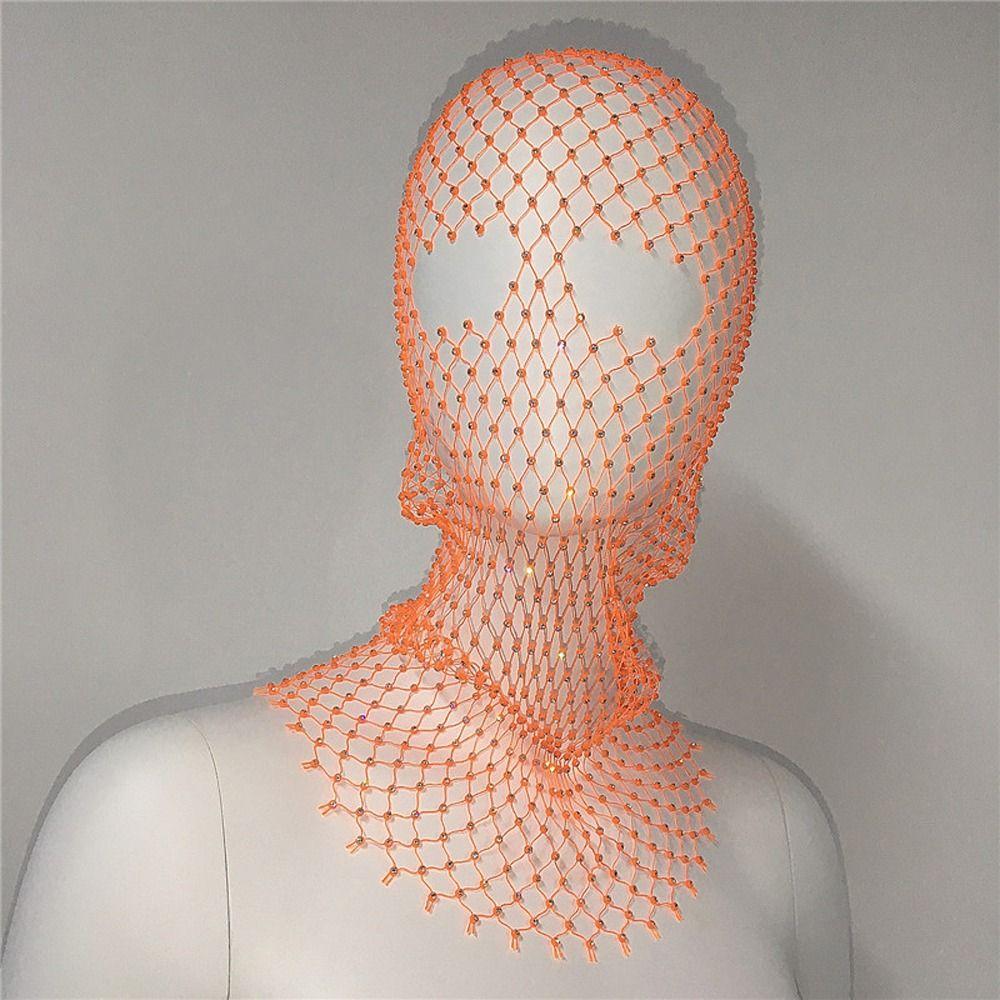 Mask Turban Hat Zircon  Headwrap Rhinestone Mesh Veil Fishnet Headhood Crystal Head Mask