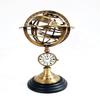 Nautical Brass Armillary Sphere World Globe with Analog Clock Rosewood Base Home Decorative