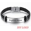 AZIZ BEKKAOUI выгравировано имя, черный плетеный кожаный браслет с оплеткой, браслет из нержавеющей стали, мужской браслет, мужские ювелирные изделия, винтажные украшения