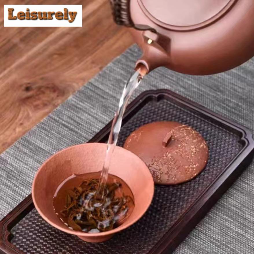 80ml Pure Handmade Engrave Yixing Raw Ore Purple Clay Gaiwan Raw Ore Mud Tea Tureen Tea Maker Lid Bowl Authentic Zisha Teaset