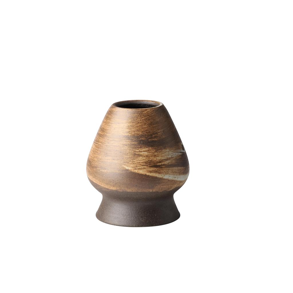 YUHWYI Matcha Bowl Tea Ceremony Set 100 Prong Whisk Scoop Stand Brown Japanese Ceramic