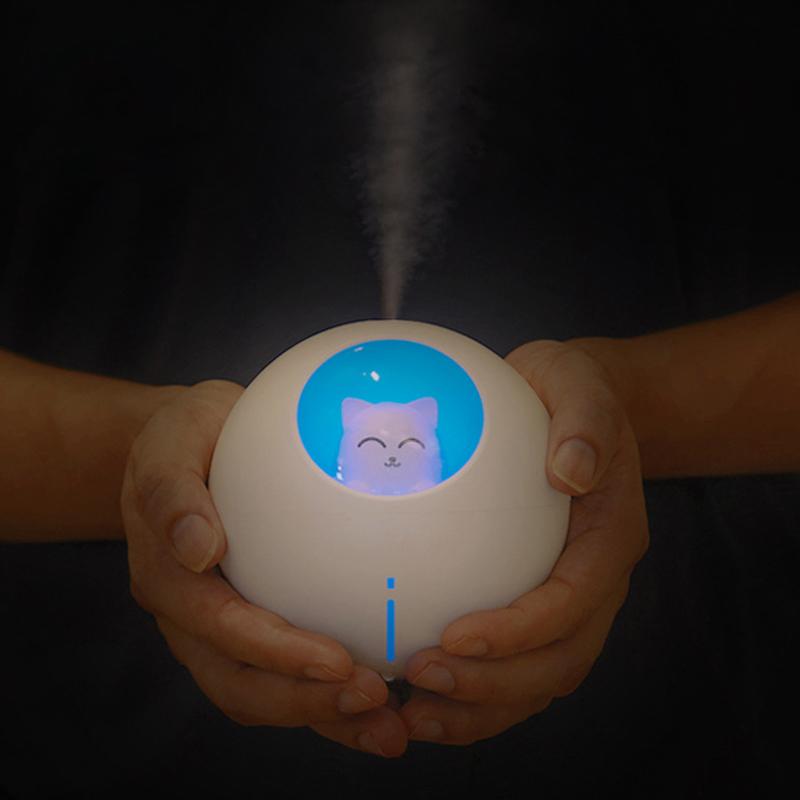 Увлажнитель воздуха Lovely Pet Planet Cat, 220 мл, ультразвуковой прохладный туман, ароматический воздушный масляный диффузор, романтический цвет, светодиодная лампа, USB-увлажнитель