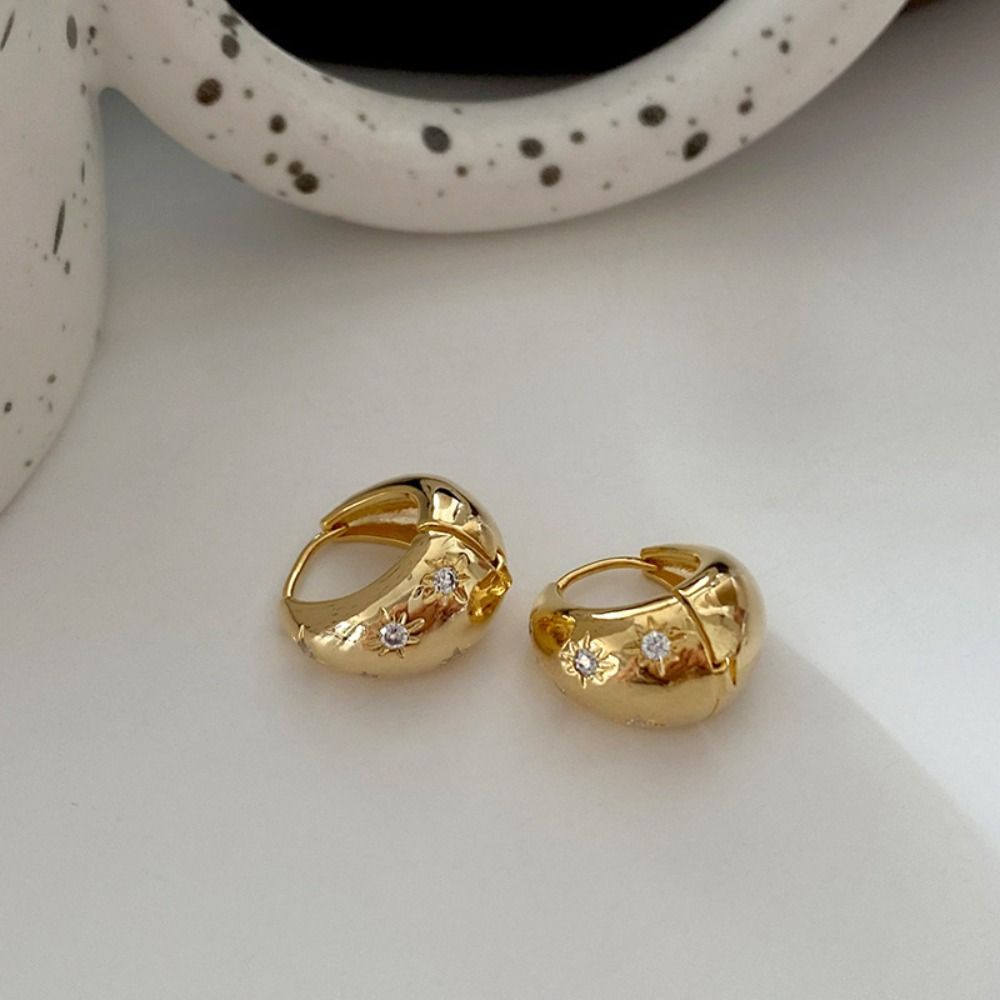 Copper Rhinestone Ear Buckles Korean Style Minimalist Hoop Earring Retro Simple Earring Party