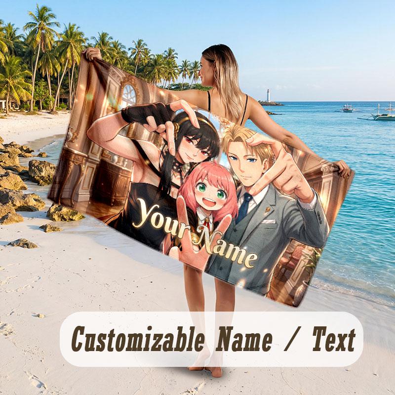 Custom Name Large Beach Towel,Spy × Family Quick Absorbent Towel For Outdoor Travel Poolside
