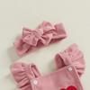 Baby Girl Romper Overalls Casual Valentine's Day Letter Embroidery Jumpsuit and Headband Set Fashion Clothes Outfits
