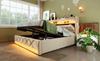 Upholstered double bed 140*190, headboard USB & Type C port, 360 surround LED around head & foot, hydraulic storage, beige, linen(without mattress)