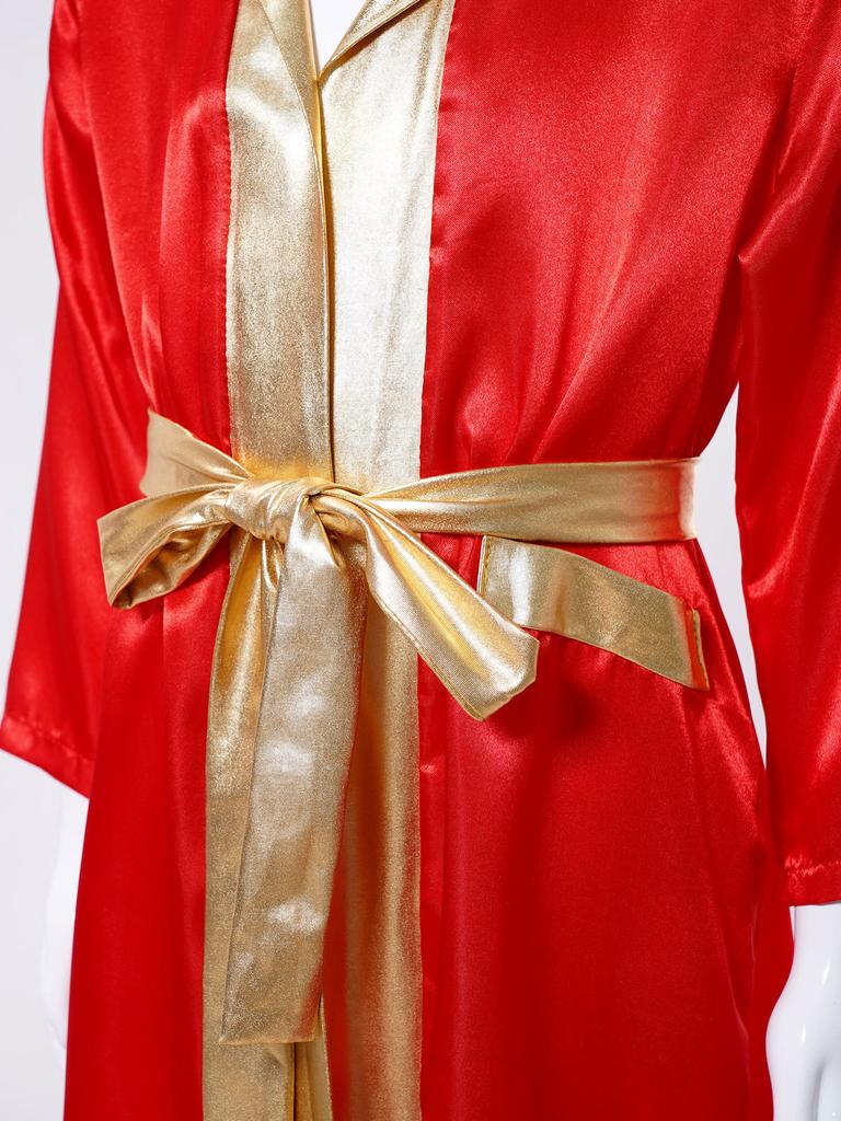 Kids Boys Boxing Robe Thai Kickboxing Costume Long Sleeve Open Front Hoodie Cloak with Belt Workout Sports Fitness Joggers