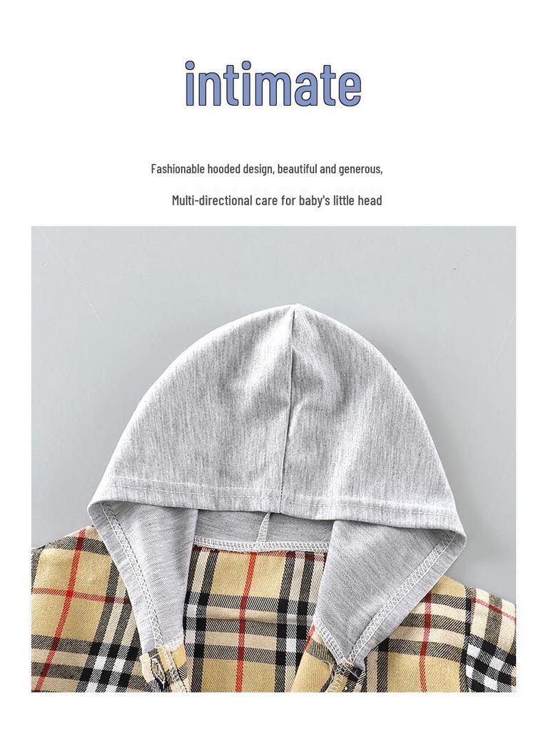 2025 Kids' Plaid Hooded Long-Sleeve Cardigan - Spring/Autumn Fashion